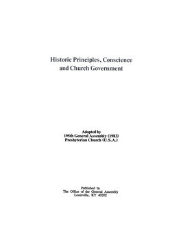 Historic Principles, Conscience and Church Government