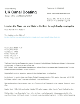 London, the River Lee and Historic Hertford Through Lovely Countryside | UK Canal Boating