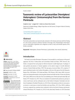 Taxonomic Review of Lyctocoridae (Hemiptera: Heteroptera: Cimicomorpha) from the Korean Peninsula