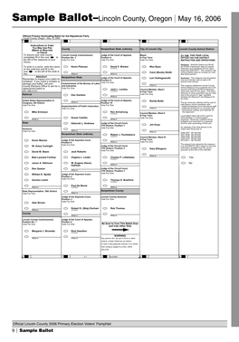 Sample Ballot–Lincoln County, Oregon May 16, 2006