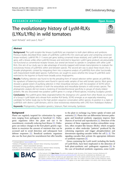 The Evolutionary History of Lysm-Rlks (Lyks/Lyrs) in Wild Tomatoes Sarah Richards1 and Laura E