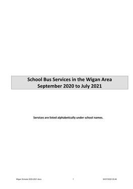 School Bus Services in the Wigan Area September 2020 to July 2021