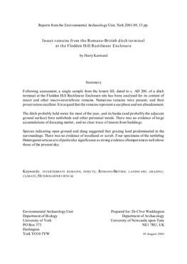 Insect Remains from the Romano-British Ditch Terminal at the Flodden Hill Rectilinear Enclosure