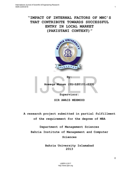 Impact of Internal Factors of Mnc's That