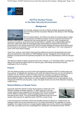 NATO's Nuclear Forces in the New Security Environment - Background Page 1 of 6