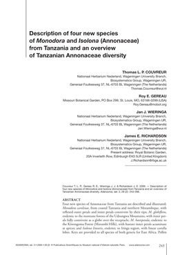 Annonaceae) from Tanzania and an Overview of Tanzanian Annonaceae Diversity