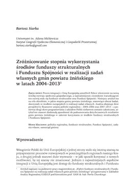 Zróżnicowanie Stopnia Wykorzystania Środków Funduszy Strukturalnych I Funduszu Spójności W Realizacji Zadań Własnych Gmin Powiatu Żnińskiego W Latach 2004-20131