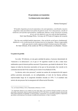 El Peronismo En Transición: La Democracia Renovadora