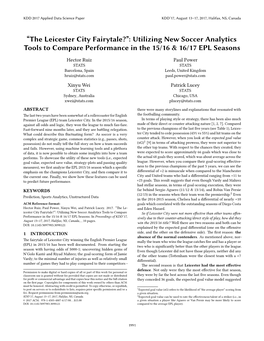 The Leicester City Fairytale?”: Utilizing New Soccer Analytics Tools to Compare Performance in the 15/16 & 16/17 EPL Seasons