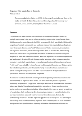 Organised Child Sexual Abuse in the Media Michael Salter Recommended Citation: Salter, M. (2016, Forthcoming) Organised Sexual A