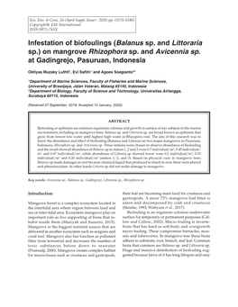 Infestation of Biofoulings (Balanus Sp. and Littoraria Sp.) on Mangrove Rhizophora Sp