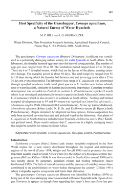 Host Specificity of the Grasshopper, Cornops Aquaticum, a Natural Enemy of Water Hyacinth