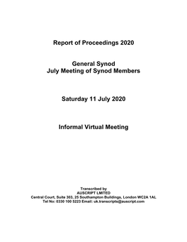 Report of Proceedings 2020 General Synod July Meeting of Synod