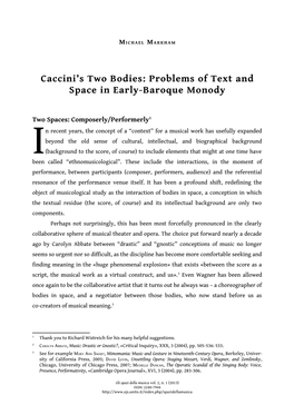 Caccini's Two Bodies: Problems of Text and Space in Early-Baroque