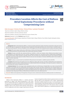 Procedure Location Affects the Cost of Balloon Atrial Septostomy Procedures Without Compromising Care