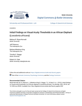 Initial Findings on Visual Acuity Thresholds in an African Elephant (Loxodonta Africana)