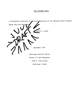 THE IDITAROD TRAIL R~Lice J. Lynch Anchorage District Off Ic the Bureau