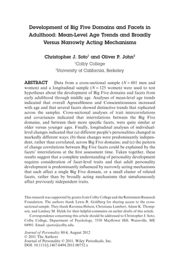 Development of Big Five Domains and Facets in Adulthood: Mean-Level Age Trends and Broadly Versus Narrowly Acting Mechanisms