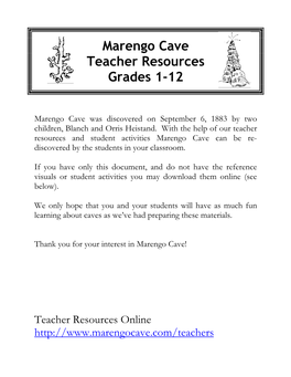 Marengo Cave Teacher Resources Grades 1-12