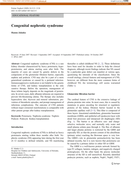 Congenital Nephrotic Syndrome