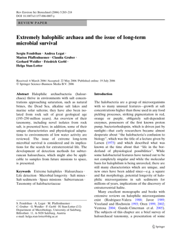 Extremely Halophilic Archaea and the Issue of Long-Term Microbial Survival