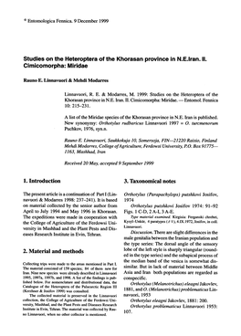 Studies on the Heteroptera of the Khorasan Province in N.E.Lran. II. Cimicomorpha: Miridae