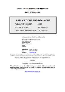 Applications and Decisions: East of England: 8 April 2015