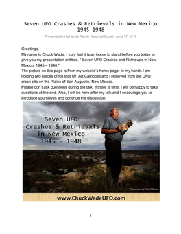 Seven UFO Crashes & Retrievals in New Mexico 1945–1948