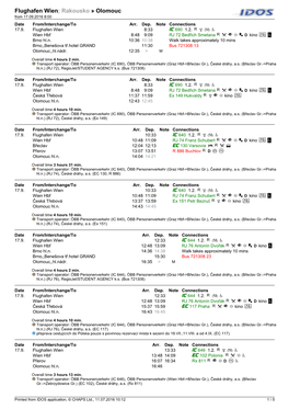 Flughafen Wien; Rakousko » Olomouc from 17.09.2016 8:00 Date From/Interchange/To Arr