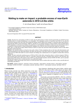 A Probable Excess of Near-Earth Asteroids in 2018 LA-Like Orbits C