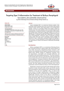 Targeting Type 2 Inflammation for Treatment of Bullous Pemphigoid