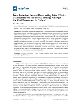 From Protestant Peasant Dress to Gay Pride T-Shirt: Transformations in Sartorial Strategy Amongst the Körtti Movement in Finland