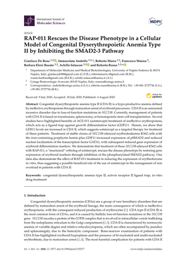 RAP-011 Rescues the Disease Phenotype in a Cellular Model of Congenital Dyserythropoietic Anemia Type II by Inhibiting the SMAD2-3 Pathway