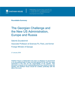 The Georgian Challenge and the New US Administration, Europe and Russia