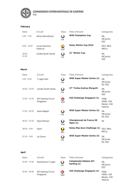 International Calendar : CIKFIA