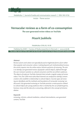 Vernacular Reviews As a Form of Co-Consumption Maarit Jaakkola