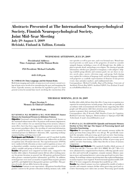 Abstracts Presented at the International Neuropsychological