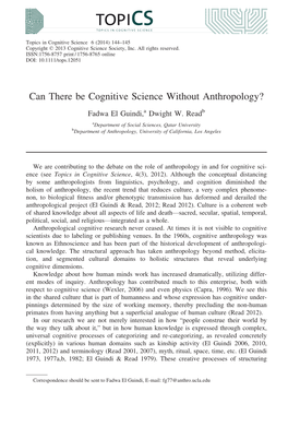 Can There Be Cognitive Science Without Anthropology?