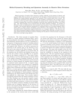 Helical Symmetry Breaking and Quantum Anomaly in Massive Dirac