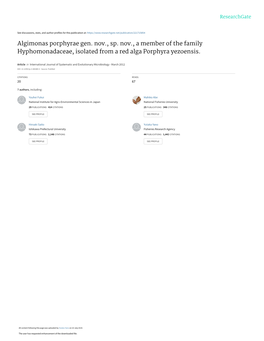 Algimonas Porphyrae Gen. Nov., Sp. Nov., a Member of the Family Hyphomonadaceae, Isolated from a Red Alga Porphyra Yezoensis