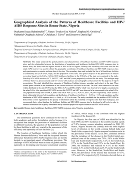 AIDS Response Sites in Benue State, Nigeria