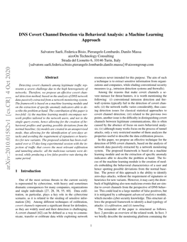 Arxiv:2010.01582V1 [Cs.CR] 4 Oct 2020 Hence Spotting Possible Deviations from the Normal Base- 1 Introduction Line