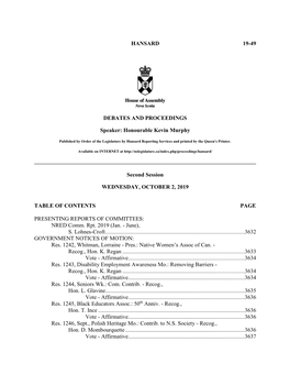 HANSARD 19-49 DEBATES and PROCEEDINGS Speaker