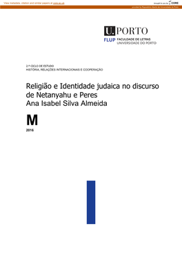 Religião E Identidade Judaica No Discurso De Netanyahu E Peres Ana Isabel Silva Almeida