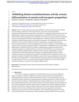 Inhibiting Histone Acetyltransferase Activity Rescues Differentiation Of