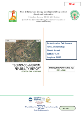 Techno-Commercial Feasibility Reports for Pumped Storage Projects at 23 Sites in Andhra Pradesh -OWK Reservoir Pumped Storage Project (800 MW)