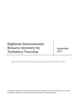 Highlands Environmental Resource Inventory for September Tewksbury Township 2011