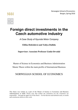 Foreign Direct Investments in the Czech Automotive Industry