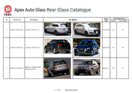 P.1/48 Apex Auto Glass Glass Glass Dimensions No Factory No Description Car Models Code Length Center Height