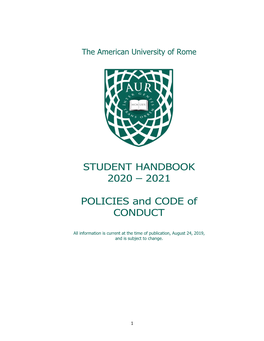 STUDENT HANDBOOK 2020 – 2021 POLICIES and CODE of CONDUCT